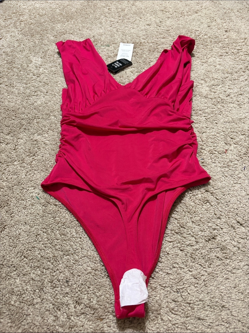 Express Body Contour Compression Empire V-Neck Bodysuit Pink Medium Thong NWT - Picture 6 of 7